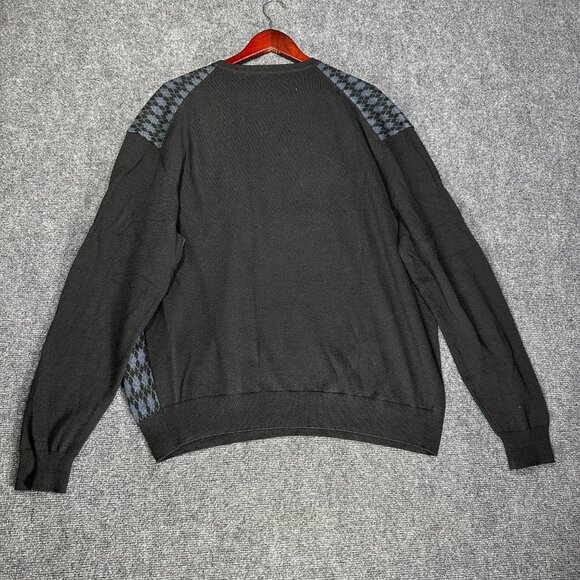 Linea Rosso Sweater Mens XXL Long Sleeve Blue Black Argyle Wool Blend Crew - Picture 5 of 6